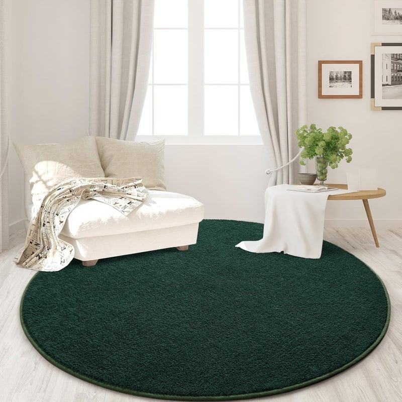 FlyDOIT Round Area Rugs for Bedroom Living Room, 4x4 Dark Green Super Soft Comfy Thickened Memory-Foam Indoor Circle Carpet, Modern Aesthetic Minimalist Carpet for Boys Girls Adults Nursery Home Décor - Image 2